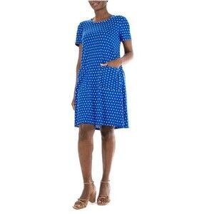 Nina Leonard Swimg Dress Womens Size Medium Blue Short Sleeve Short Pockets Crew